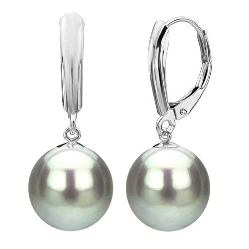 Gray Cultured Freshwater Pearl Earrings 14K White Gold Leverback Jewelry for Women 9-9.5mm