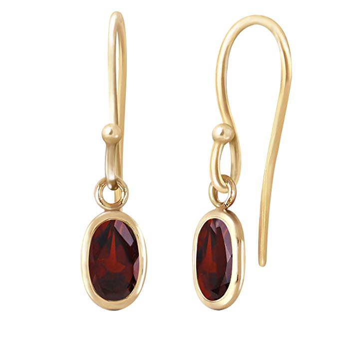 1 Carat 14k Solid Gold Garnet Fish Hook Dangle Earrings