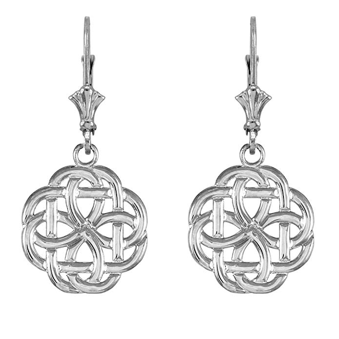 14k White Gold Triquetra Celtic Trinity Dangle Earrings