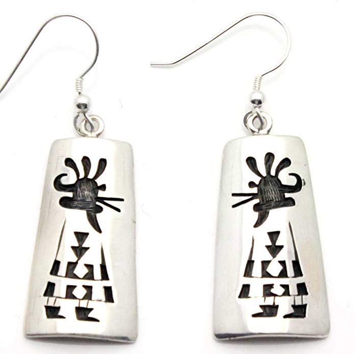 Sterling Silver Hopi Earrings Featuring the Shalako Katsina