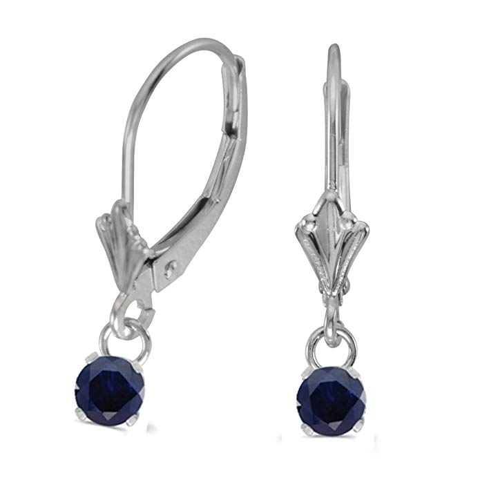 14k White Gold 5mm Round Genuine Sapphire Lever-back Earrings