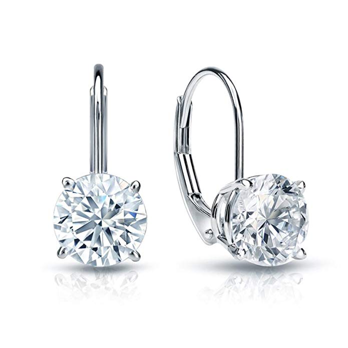 4.0 CT BRILLIANT ROUND CUT Simulated Diamond CZ Solitaire DROP DANGLE LEVERBACK EARRINGS 14K WHITE GOLD