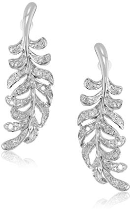 Sterling Silver Feather Diamond Earrings (1/5 cttw, I-J Color, I2-I3 Clarity)