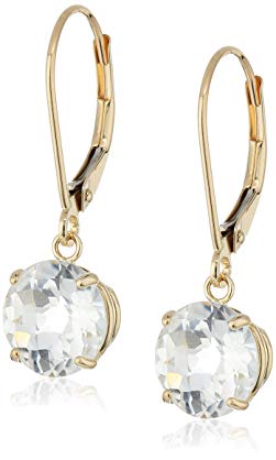 10k Gold Round Checkerboard Cut Gemstone Leverback Earrings (8mm)