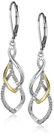 Sterling Silver and 14K Yellow Tear Drop Design Diamond Earrings