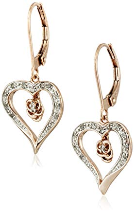 10k Rose Gold Diamond Heart Earrings (1/10 cttw, I-J Color, I2-I3 Clarity)