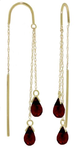 14k Solid Gold Threaded Dangle Earrings with Garnets