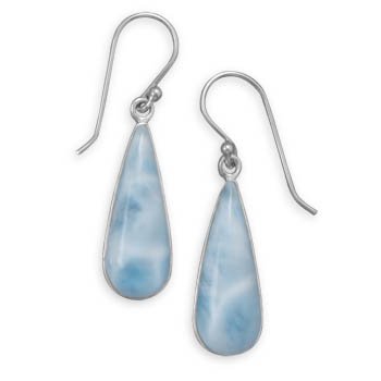 Pear Shape Simulated Larimar Earrings Silvertone