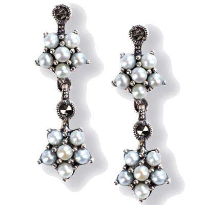 Gemini Cultured Seed Pearl Sterling Silver Earrings, Natural - Dahlia Vintage Collection