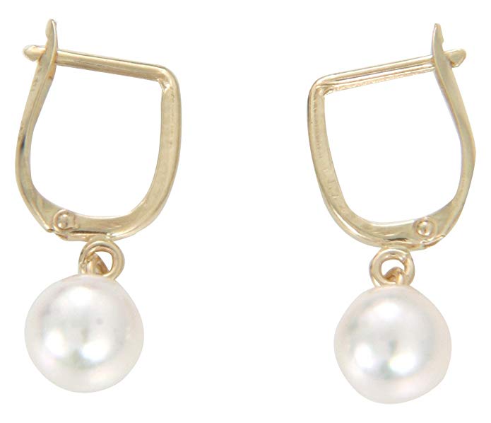 14k Yellow Gold 6.5-7mm Cultured Pearl Lever back Drop Earrings