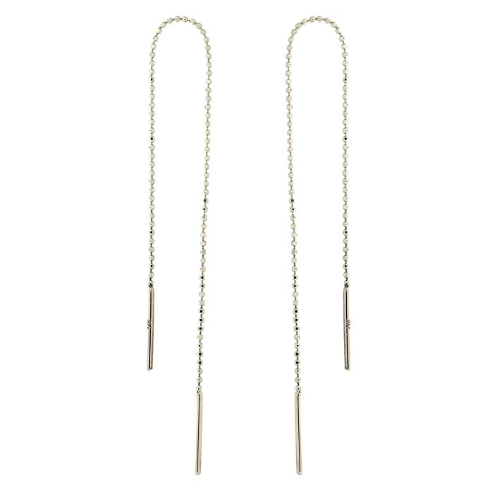 Automic Gold Solid 14k Yellow, White or Rose Gold Bead Chain Threader Earrings