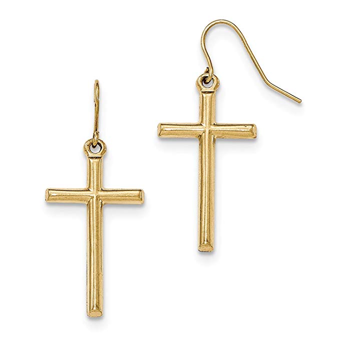 Roy Rose Jewelry 14K Yellow Gold Cross Shepherd Hook Dangle Earrings