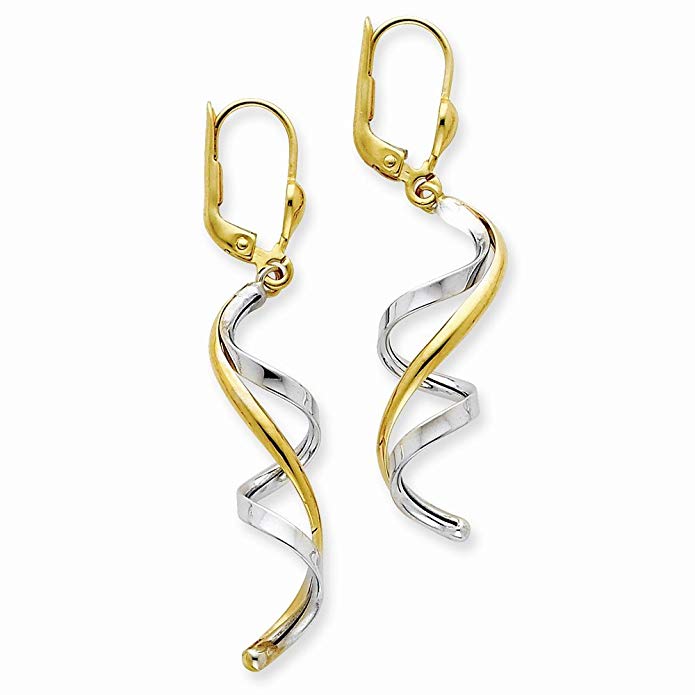 14K Two-tone Spiral Leverback Earrings