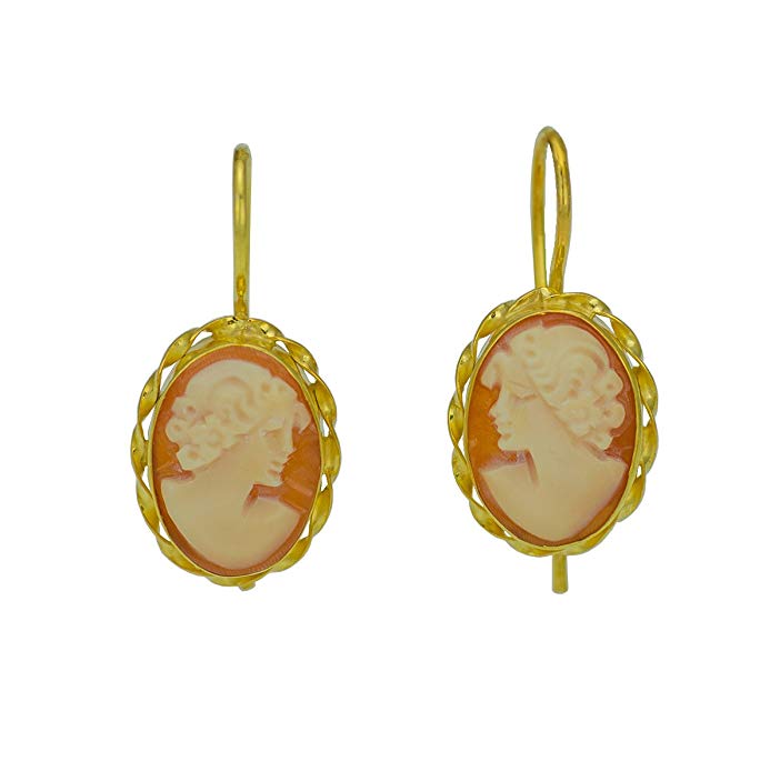 Italian Carnelian Shell Cameo Earrings 14 mm - Genuine Shell Cameos