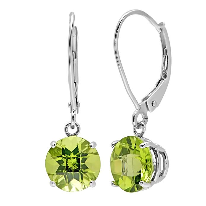 Checkerboard Cut Gemstone Lever Back Earrings in Set in 10K White Gold