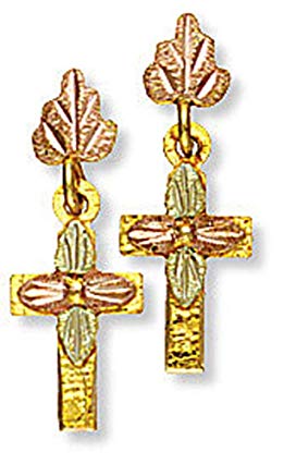 Landstroms 10k Black Hills Gold Cross Earrings, Post dangle, for Pierced Ears - A118PD