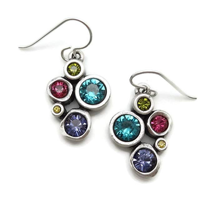 Patricia Locke Celebration Multi Color Take Five Swarovski Crystal Silvertone Hook Earrings