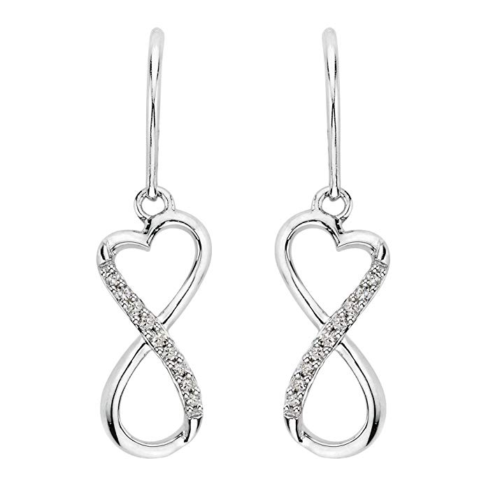 Diamond Infinity Dangle Heart Earrings in Sterling Silver (1/20 cttw)