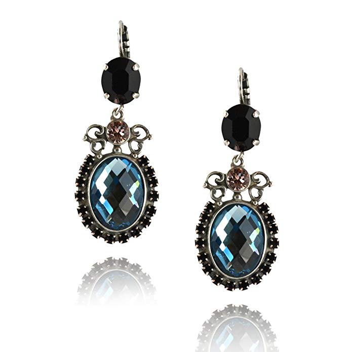 Mariana Black Velvet Silver Plated Brooch Drop Earrings 1023/6 1073