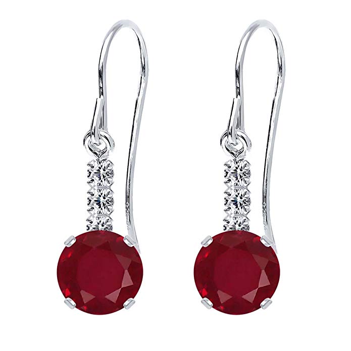 2.32 Ct Round Red Ruby 925 Sterling Silver Earrings