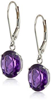 14K Gold Oval Gemstone Dangle Leverback Earrings