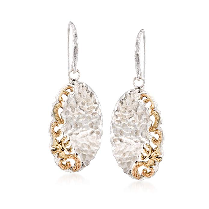 Ross-Simons Sterling Silver and 14kt Yellow Gold Hammered Scrollwork Earrings