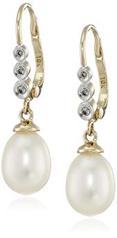 10k Gold Diamond Accent and Freshwater Cultured-Pearl Drop Earrings