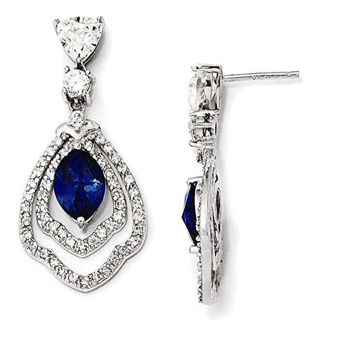 Jewelry Adviser Cheryl M Sterling Silver Synthetic Dark Blue Spinel & CZ Post Dangle Earrin