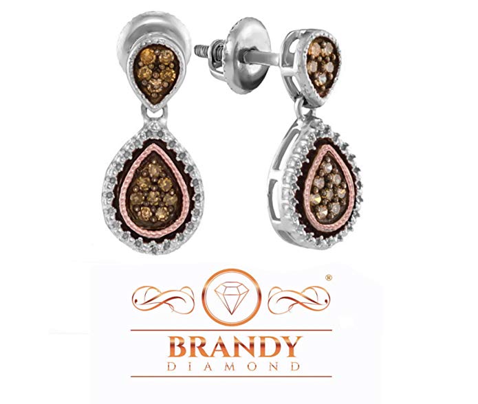 Brandy Diamond Chocolate Brown 14k Gold Silver Teardrop Beautiful Earrings 1/3 Ctw.