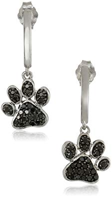 Sterling Silver Black Diamond Dog Paw Earrings (3/8 cttw)