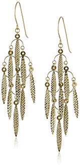 14k Yellow Gold Multi-Diamond Cut Leaf Dangle Earrings