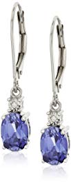 10k White Gold, Created Blue Sapphire, and Diamond-Accent Drop Earrings