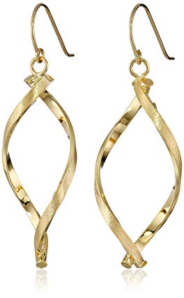 14k Yellow Gold Italian Satin and High Polished Swirl Dangle Earrings