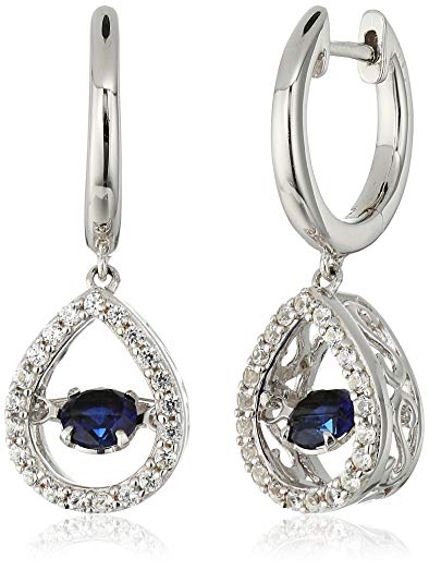 Sterling Silver Lab Sapphire and Lab White Sapphire Dancing Dangle Earrings