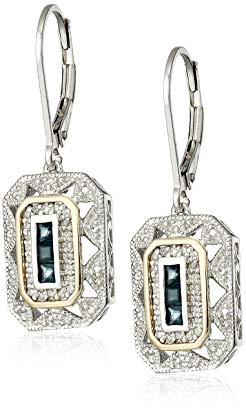 Sterling Silver, 14k Yellow Gold, and Gemstone Art Deco-Style Drop Earrings with Diamond Accents (0.13 cttw, I-J Color, I2-I3 Clarity)