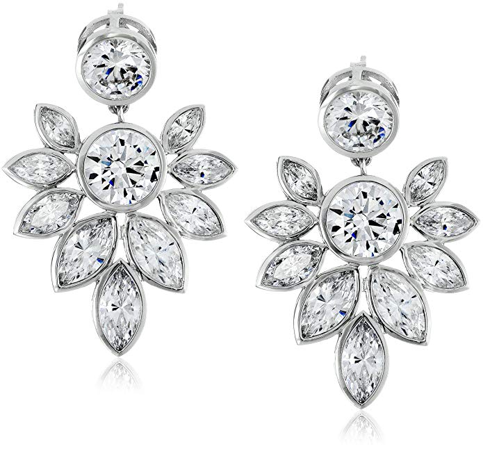 Platinum-Plated Sterling Silver Made with Cubic Zirconia Floral Statement Earrings