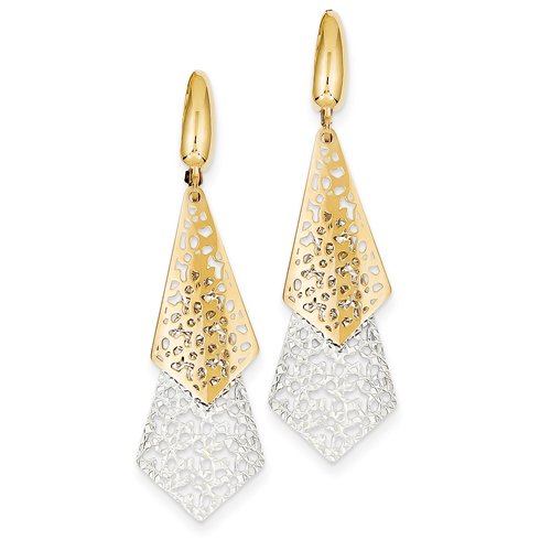 Gold and Watches 14K Two-tone Polished & Diamond Cut Triangular Leverback Earrings