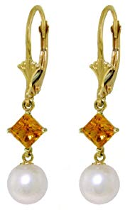 Dangle Earrings with Citrines and Pearls in 14k Yellow Gold