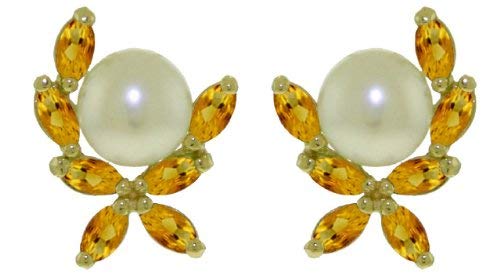 14k Solid Gold Citrines and Pearl Earrings