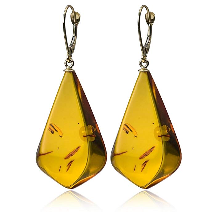 14K Gold Amber Drop Earrings