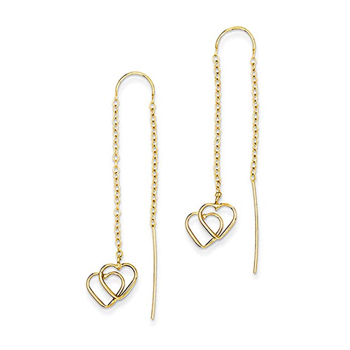 Small Double Heart Threader Earrings in 14k Yellow Gold