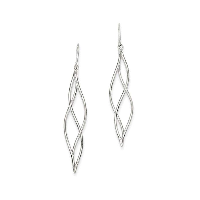 Long Twisted Dangle Earrings in 14k White Gold