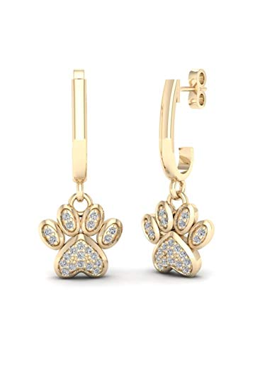 DECOUER 10K Gold 1/10ct TDW Diamond Dog Paw Print Earrings (I-J, I2)