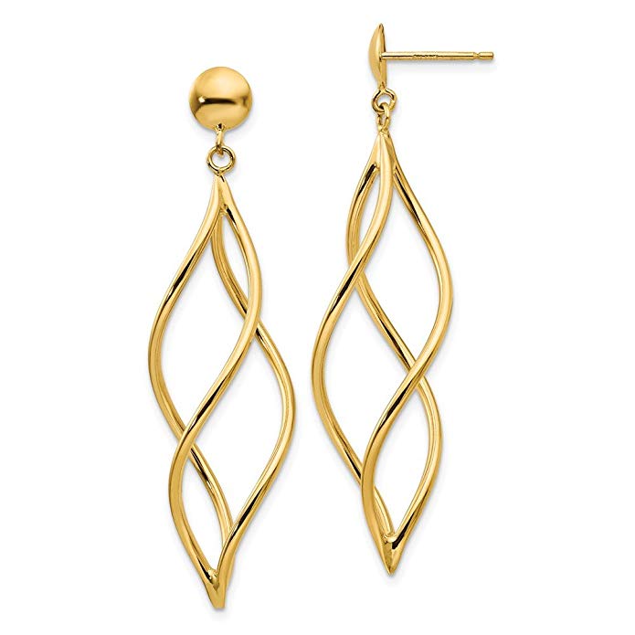 14K Yellow Gold Curved Tube Dangle Earrings (Approximate Measurements 51mm x 12mm)