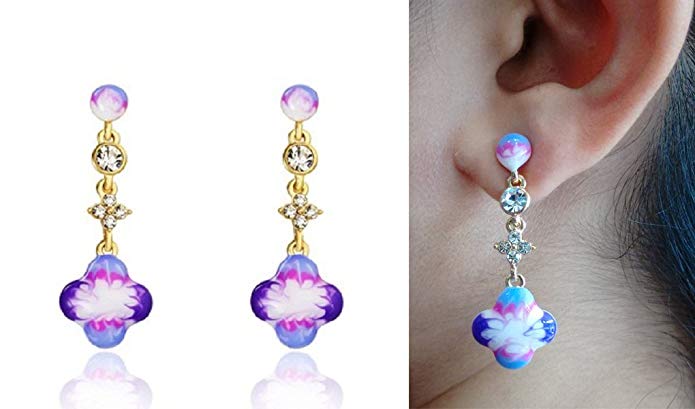 Ananth Jewels Women's Swarovski Elements Austria Rhinestone Enamel Dangle Flower Shape Earrings