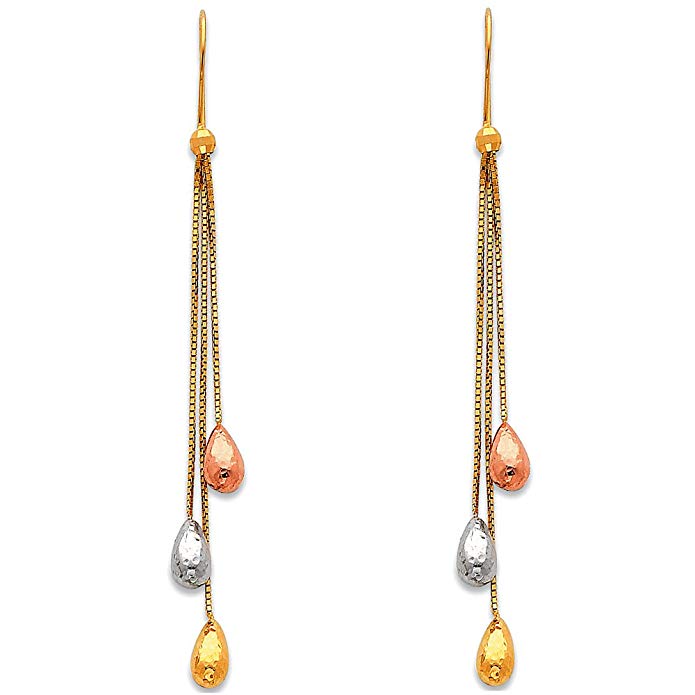 14k Tri Color Gold Dangle Earrings (72 x 8 mm)