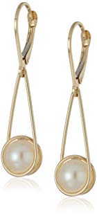 14k Yellow Gold Freshwater pearl Drop Dangle Earrings