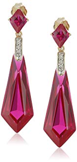 10k Yellow Gold Special-Cut Created Ruby and Diamond Drop Earrings