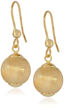 14k Yellow Gold Italian Brushed Finish Dangle Ball Earrings