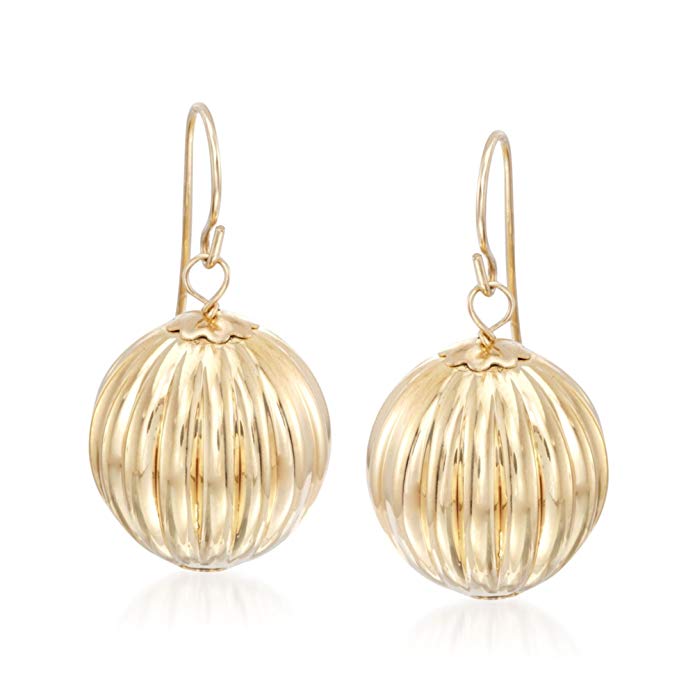 Ross-Simons Italian Andiamo 14kt Yellow Gold Fluted Ball Drop Earrings